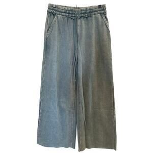 NEW, Ash Blue Acid Washed Palazzo Raw Hem Wide Leg Sweatpants Women’s Sz Lg K633